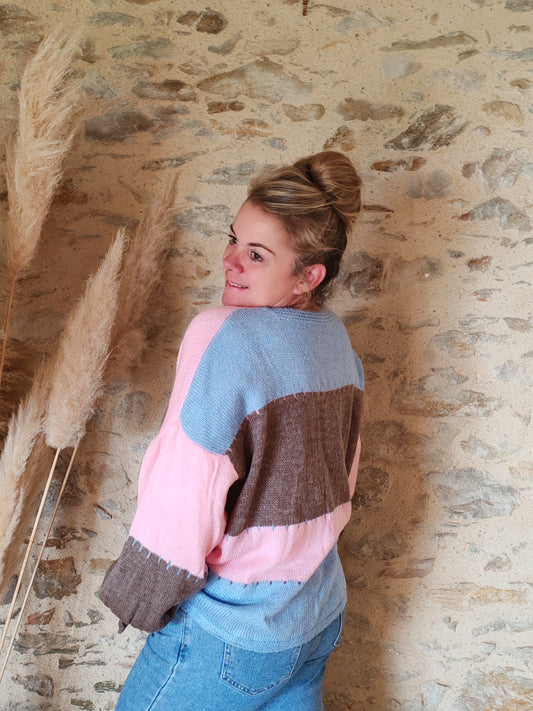 Gilet LORIE rose bleu marron