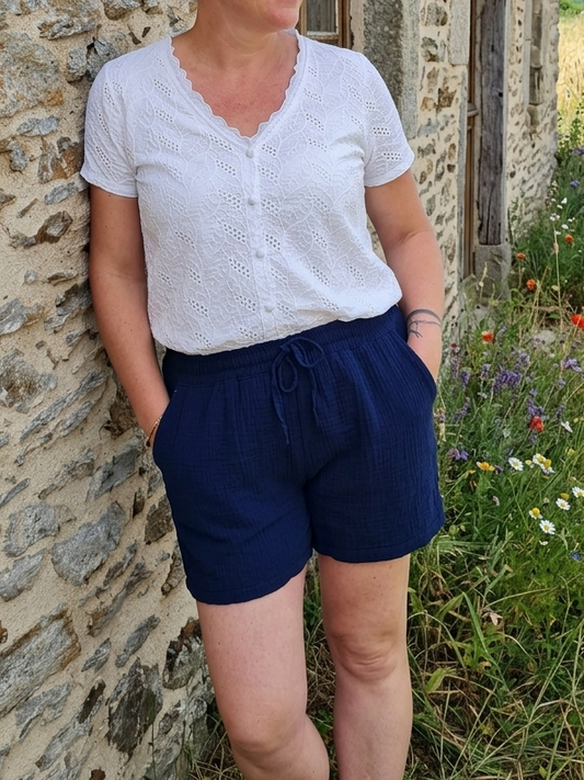 Short gaze de coton marine