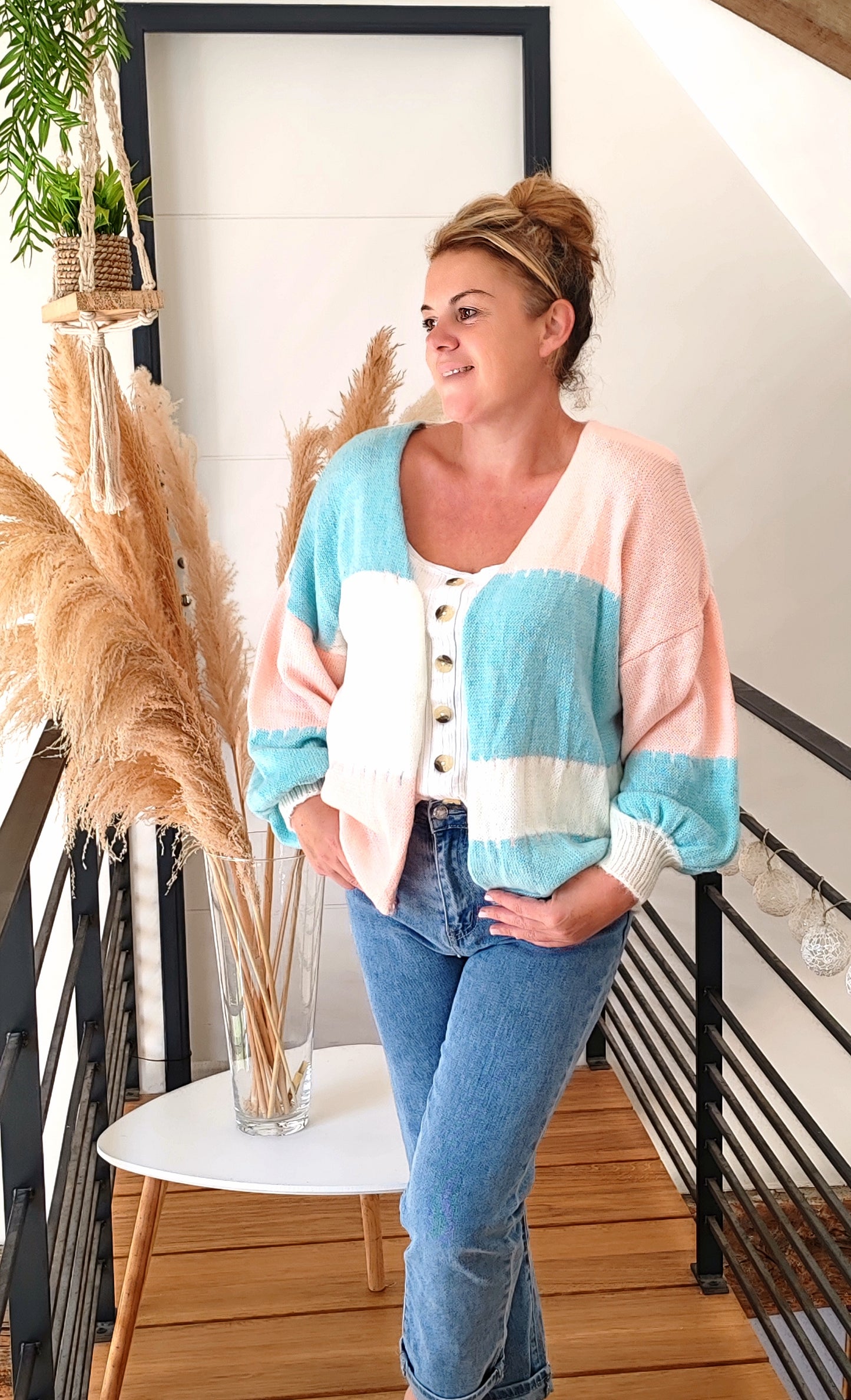 Gilet patchwork LORIE rose bleu