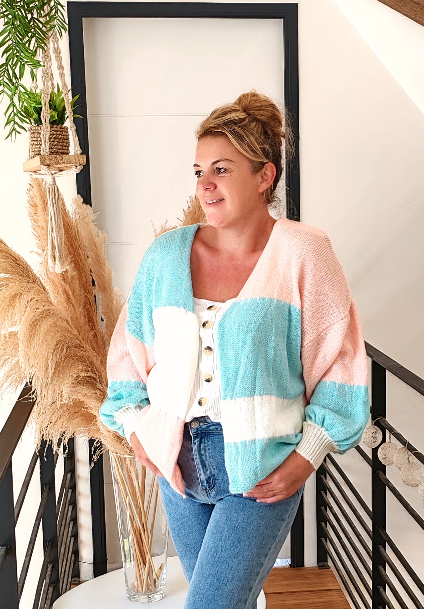 Gilet patchwork LORIE rose bleu