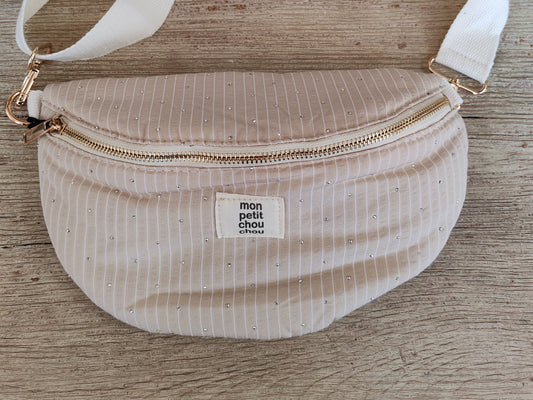 Banane beige rayée et strass