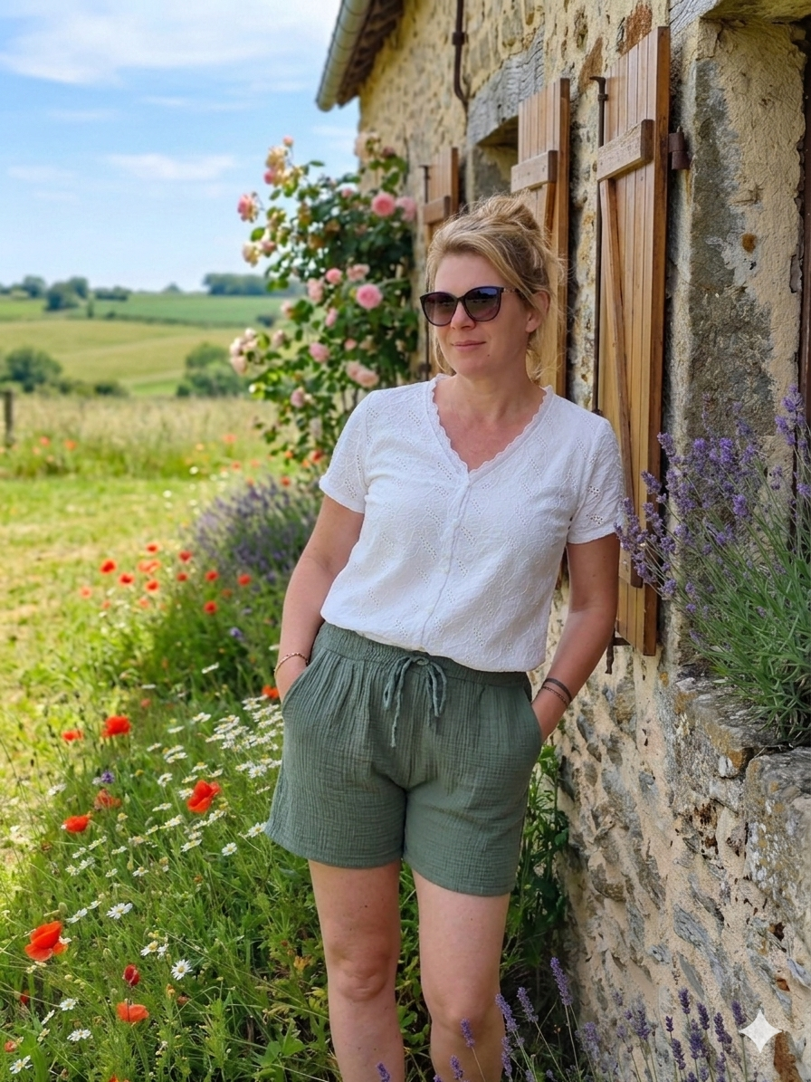 Short gaze de coton kaki