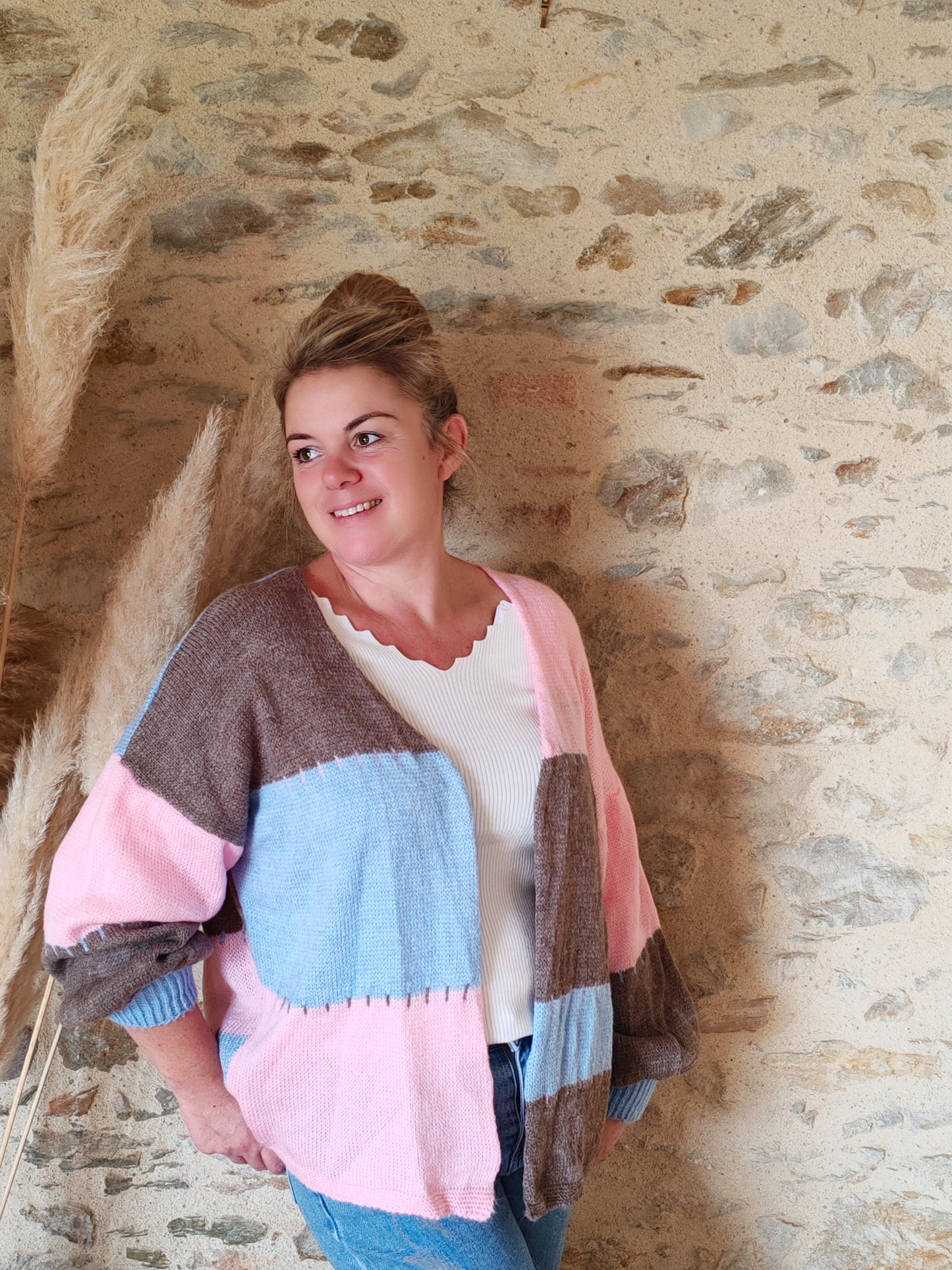 Gilet LORIE rose bleu marron