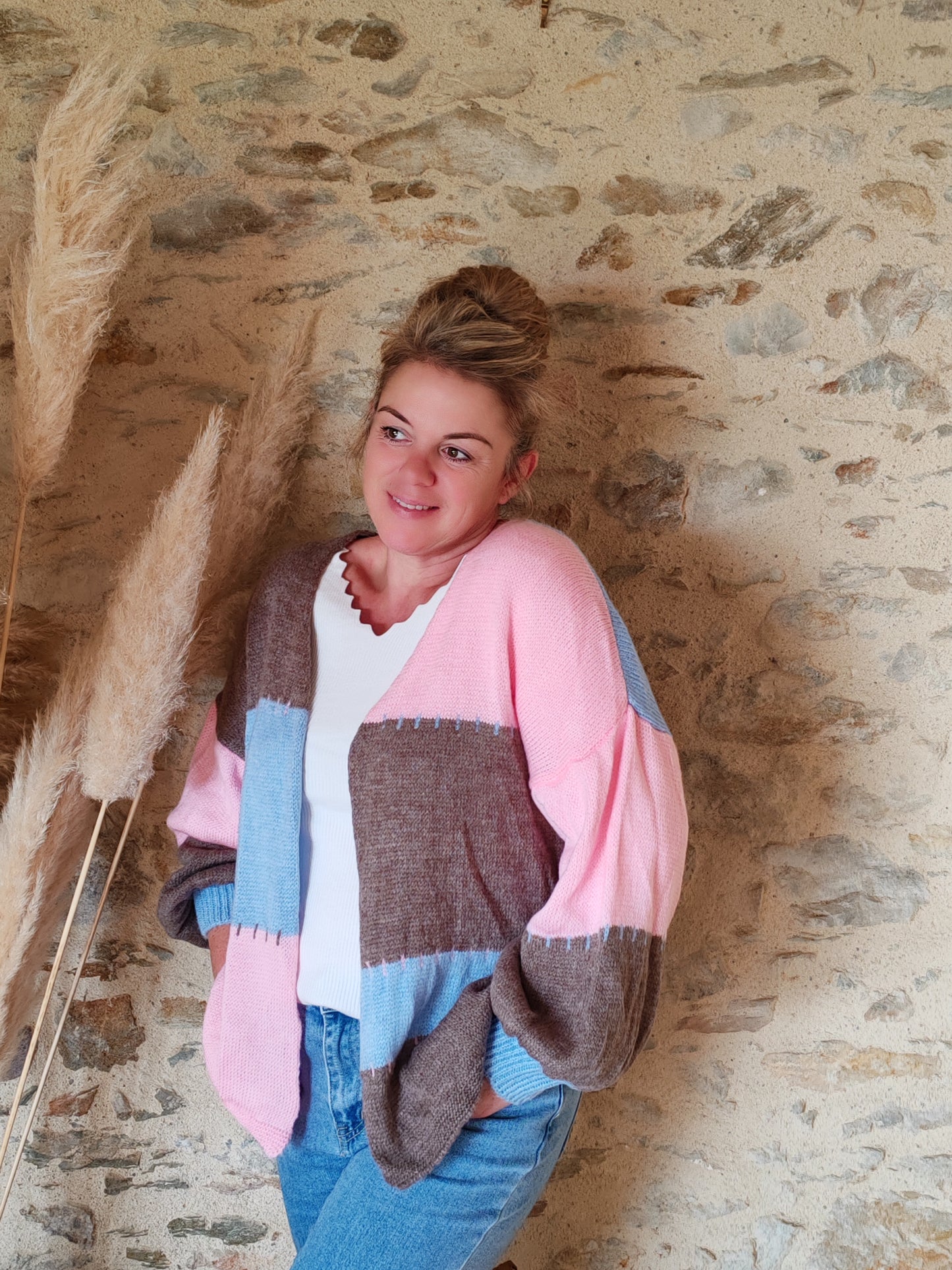 Gilet LORIE rose bleu marron