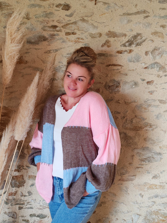 Gilet LORIE rose bleu marron