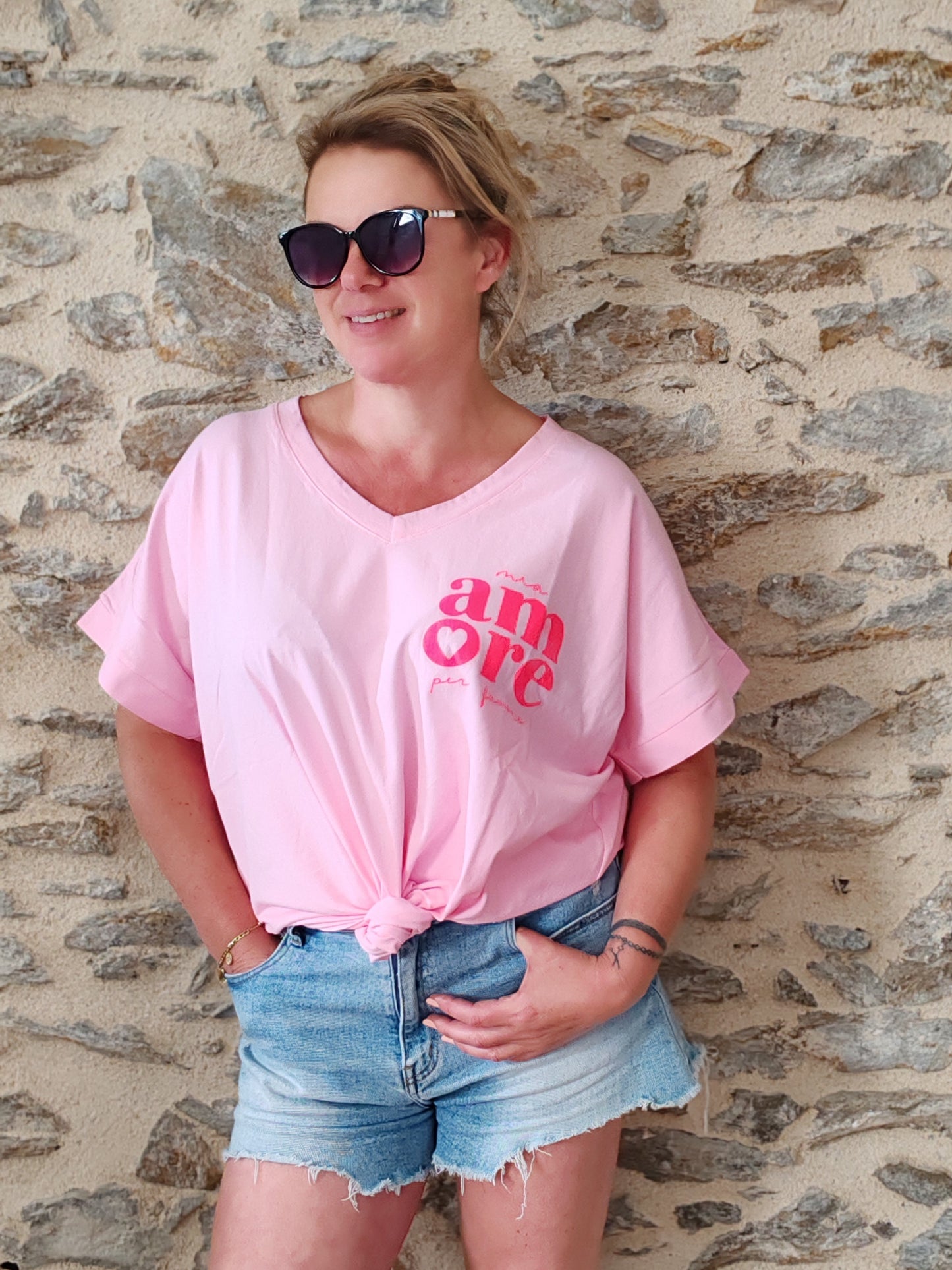 Tee shirt AMORE rose