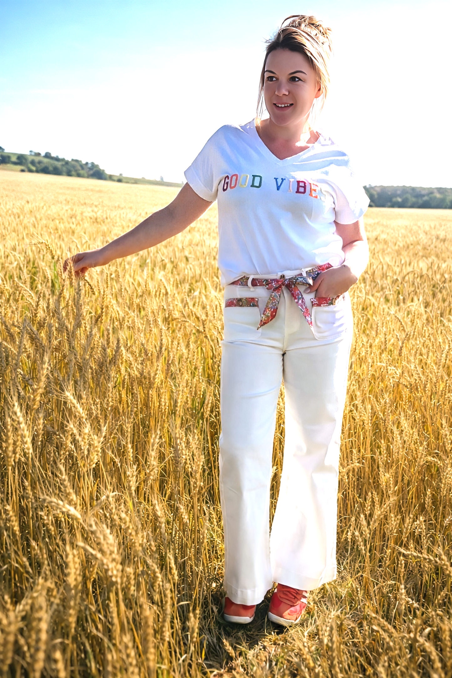 Jean blanc MANON détails fleuris