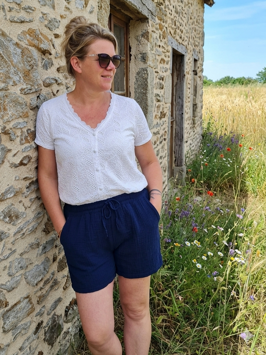 Short gaze de coton marine